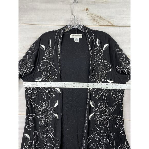 Lauren Michelle Cardigan Womens XL Black Embroidered Open Front Duster Jacket - Picture 6 of 10